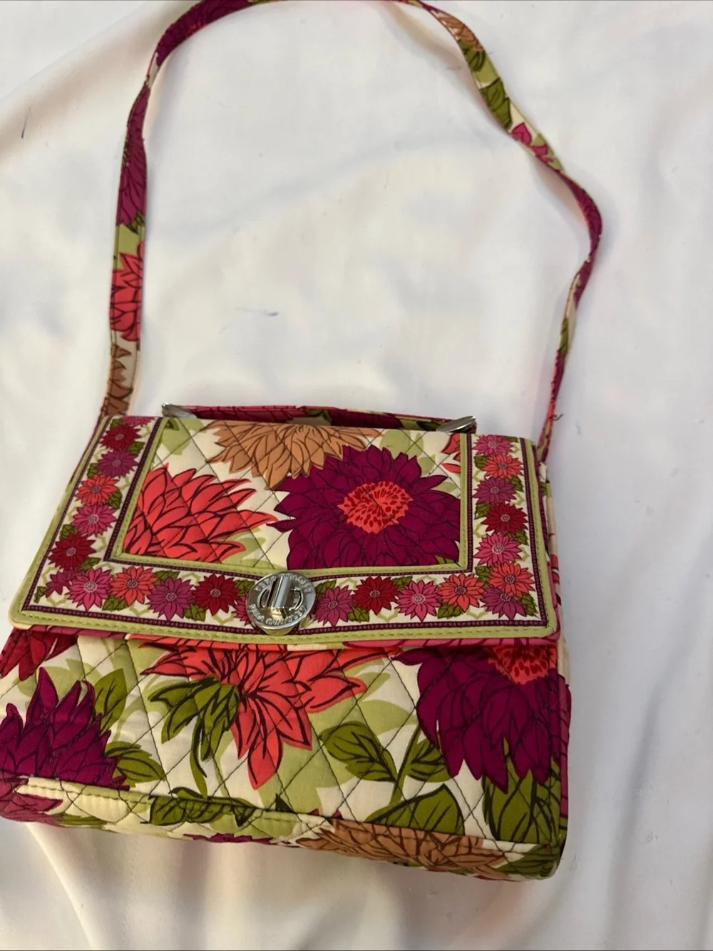 Vera Bradley Floral Quilted Crossbody in Pink, Orange and Green